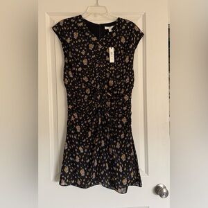 NWT Banana Republic Georgette Ruched-Front Mini Dress Floral Black. Size 14